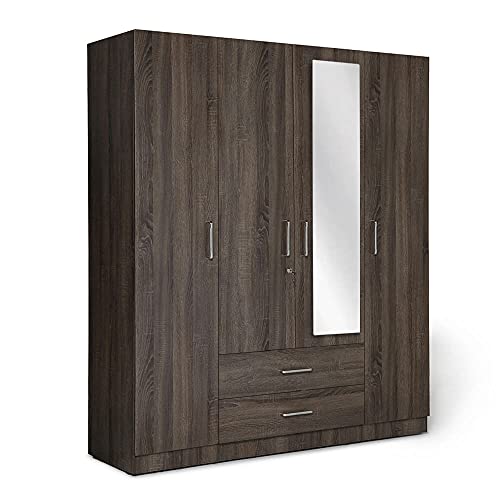 Image of Wakefit Wardrobe | 1 Year Warranty | Engineered Wood Almirah, Cupboard for Clothes Storage | 4 Door, Mirror, 1 Drawer, 1 Hanging Space | Organza Plus - Napa Oak