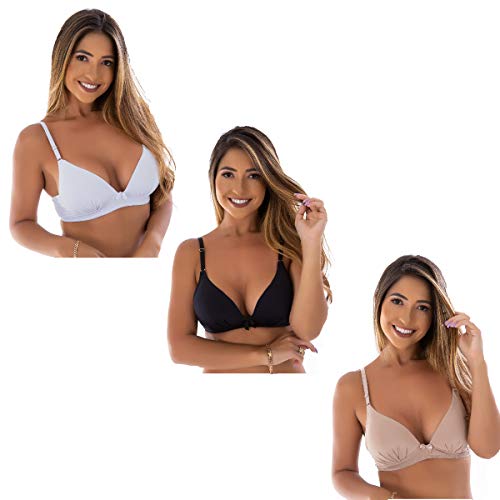Kit 3 Sutiãs de Bojo Sem Aro | Conforto Total 2089 Cor:Preto/Bege/Branco;Tamanho:M