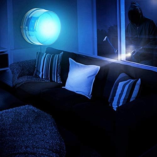 Sonew Blue LED Strobe Light mounted on an outdoor wall near a bridge