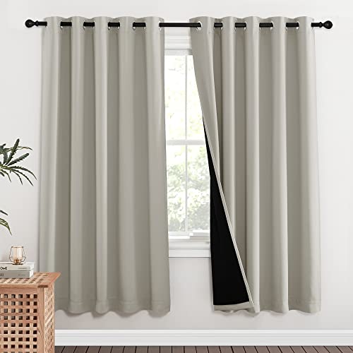 Image of NICETOWN 100% Blackout Window Curtain Panels, Full Light Blocking Drapes with Black Liner for Nursery, 72-inch Drop Thermal Insulated Draperies (Natural, 2 Pieces, 62-inch Wide Per Panel)