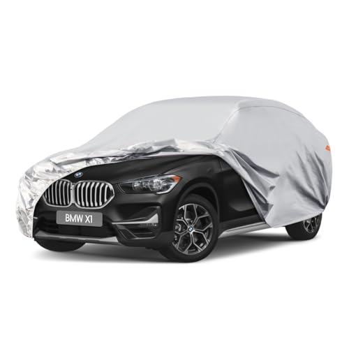 Waterproof Car Cover for BMW X1 (2010-2024), 5 Layers Compatible with BMW X1 All Weather, Snowproof Windproof Rain Ice Sun UV Protection silver Custom