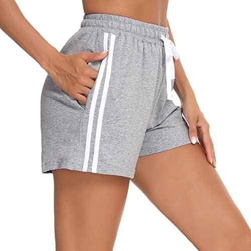 Irdcomps Women'sSport Shorts Cotton Lounge Running Gym Athletic Tracksuit Bottoms Comfy Hiking Travel Casual Sweat Shorts with Pockets(Light Grey,L) - Image 3