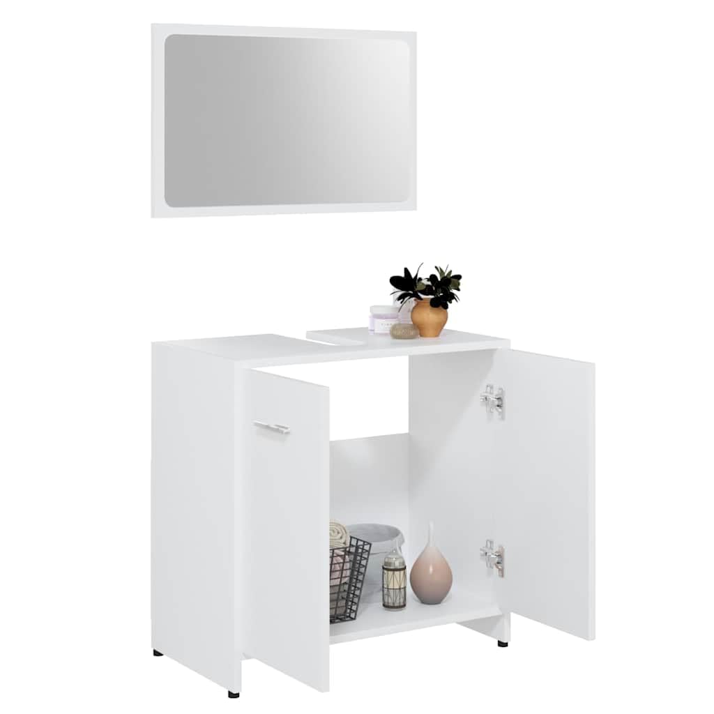 Ensemble de 3 meubles de salle de bain en bois blanc avec armoire haute