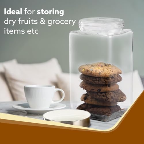 Image of Glassbunny Cube Fresh Glass Storage Jar with See Through Lid Transparent 2250ML Pack of 2 | Stackable, Easy Storage Jar | Air Tight Kitchen Glass Jar for Cookies Snacks