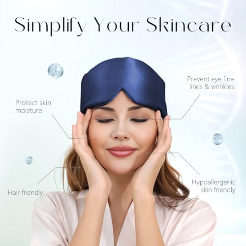 Image of ZIMASILK 100% 22 Momme Mulberry Silk Sleep Mask - Full Silk Filled, Ultra-Soft & Breathable, Face-Hugging Blackout Eye Cover for Sleeping (Navy Blue)