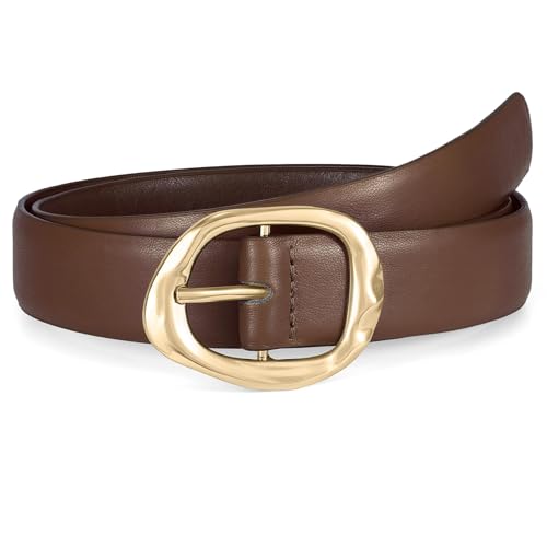 WHIPPY Leather Belt for Women Casual Waist Belt with Gold