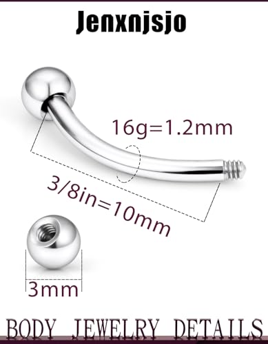 Jenxnjsjo 16g 8/10mm Eyebrow/Rook/Snug/Vertical-Labret/VCH/Snake-Eyes/Anti-Tragus/Cartilage/Daith/Belly-Button/Bridge/Hood/Surface Curved Barbell Piercing Jewelry for Women Men4