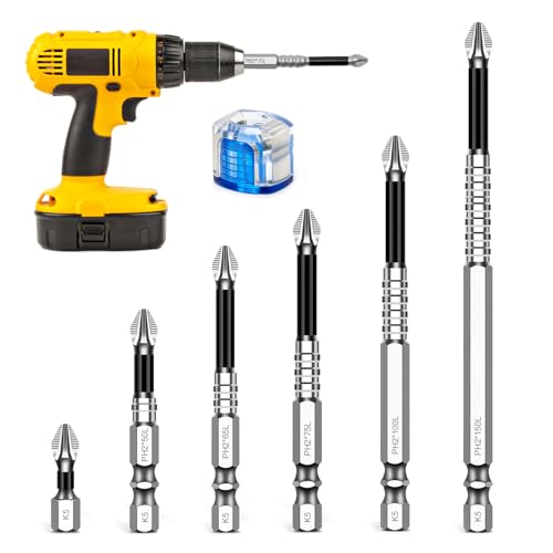 High-Magnetic Screwdriver Drill Bit Set 6 Pcs Anti-Slip Impact Bits with Magnetiser Durable and Precision Screwdriver Bits Kit Compatible with Electric Drill and Driver Tools