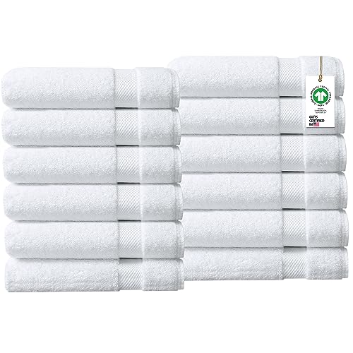 Image of Delara Towels Cotton Washcloths Set 100% Organic Cotton, GOTS Certified Premium Quality Face Cloths, Feather Touch Technology Highly Absorbent and Soft Feel Fingertip Towels, Pack of 12