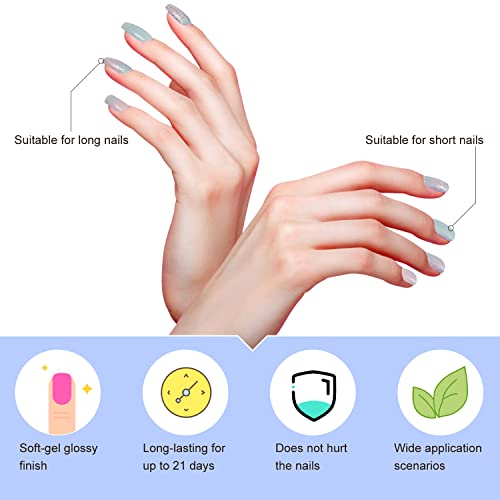 Dukasou Semi Cured Gel Nail Strips, 28Pcs Real Nail Polish Art Stickers/Wraps With Uv/Led Light, Includes Prep Pads, Nail File & Wood Stick, Sticker Nails For Women Girls Kids Diy Decorations Birthday Party Favor Gifts（Light Blue) #TOP2