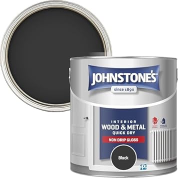 Johnstone's - Wood & Metal Paint - Gloss Finish - Black - 2.5l - Water Based - Non Drip & Quick Drying - Radiator Paint - Low Odour - Dry in 1-2 Hours - 8m2 Coverage per Litre