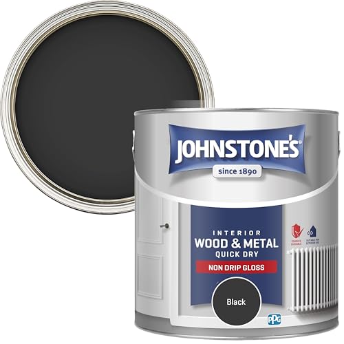 Johnstones - Quick Dry & Non Drip Gloss Paint for Wood & Metal - Black | Interior & Exterior | Low Odour Water-Based Formula Dry in 1-2 Hours | 10m2 Coverage per Litre | 2.5 L
