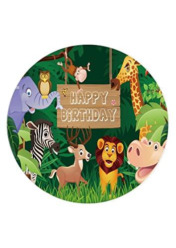 Oblea comestible redonda de papel de arroz comestible para decoración de tartas de cumpleaños con animales de la selva, zoológico, 19 cm, decoración de cumpleaños, fiesta temática de safari