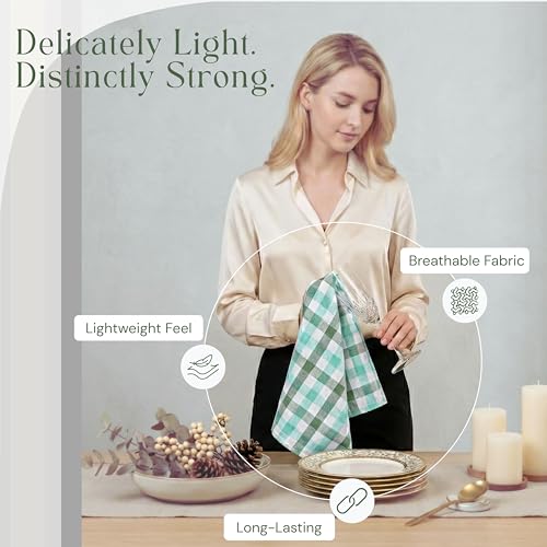 Image of Checked Kitchen Towels 4 Pack, 18 inchx26 inch, 100% Cotton, Absorbent Dish Towels for Kitchen Drying, Reusable Dishcloths for Cleaning, Quick Dry Wash Rags - Mint Green, Aqua Green, White