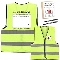 FIDWALL 18/30/40/50/60 Geburtstags-Warnweste Für Männer Und Frauen – Lustiges Signierbares Geschenk Mit Grußkarte Und Markern, Originelle Reflektierende Weste Zur Geburtstagsfeier (18)