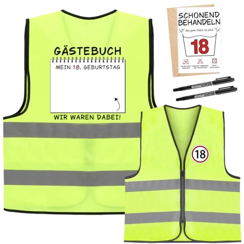 FIDWALL 18/30/40/50/60 Geburtstags-Warnweste Für Männer Und Frauen – Lustiges Signierbares Geschenk Mit Grußkarte Und Markern, Originelle Reflektierende Weste Zur Geburtstagsfeier (18)