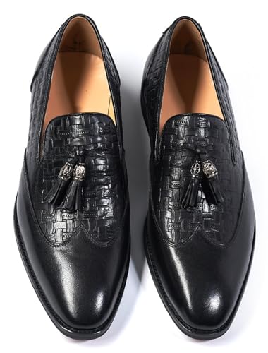 Santimon Tassel Loafers for Men Silp On Formal Dress Modern Suit Shoes Men's Fashion Genunie Leather Mocasines Prom Wedding Business Causal Penny Loafers Comfortable Tuxedo Shoes for Men3