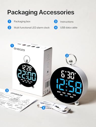 Image of CBK ABS Digital Alarm Clock Round Table Clock with Date Month Monitor Compact Desk Clock for Students,Home, Office, Bedroom, Living Room,Home Decor, Corporate Use (12 Cm Round) (Blue & White)