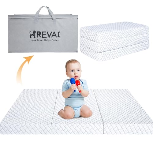 Image of HREVAI Pack and Play Mattress,38x26 Trifold Pack N Play Mattresses with Breathable High Density Soft&Foam Memory Foam,Baby Mattress for Pack and Play with Machine-Washable Cover,Travel Bag