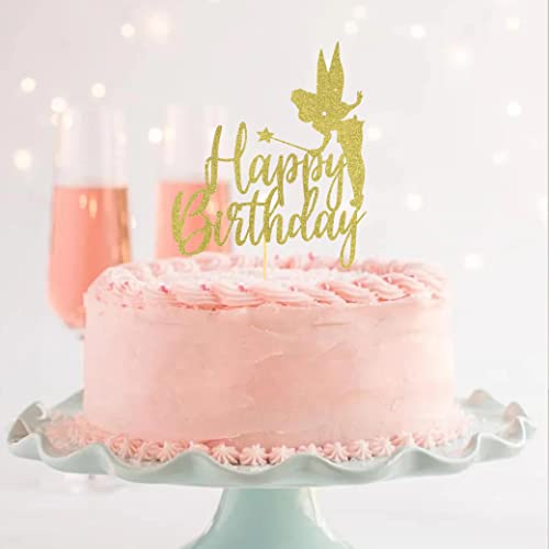 Tinker Bell Cake Topper - Tinker Happy Birthday Cake Topper,Tinker Bell 1St Birthday Party Decorations,Fairy Tinkerbell Disney Princess Cake Topper,Tinker Bell Party Favor #TOP3
