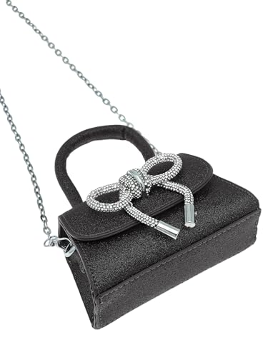 Women's Glittering Bow Box Bag Mini Sparkling Fashion Handbag Elegant Evening Wedding Chain Strap Clutch Purse4