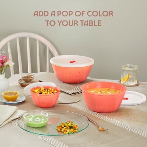 Image of Borosil 500ml Kube Pink Serving & Mixing Bowl with Lid | Made in India Borosilicate Glass Bowl for Kitchen & Dinning | Bowl for Mixing Dough, Salad, Batter | Microwave & Dishwasher Safe