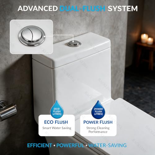 Image of Backline P TRAP Commode Toilet | One Piece Floor Mounted Western Toilet | Water Closet Commode With Soft Close Toilet Seat For Bathroom P Trap Outlet Is From Wall (10 Years Warranty)