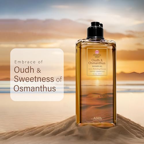 Image of Ayouthveda Oudh & Osmanthus Shower Gel with Coffee | Aromatic Body Wash for Revitalizing & Hydrating Skin | Sulfate-Free Luxury Cleanser for Men & Women | 250 ml