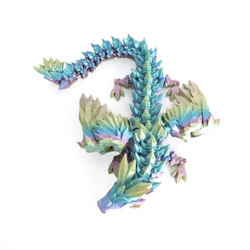 Image of 3D Printed Dragon - 18 inch Flying Dragon with Wings, Articulated Winged Crystal Fidget Toy, Home Decor, Birthday Gift, Desk Pet - M Rainbow