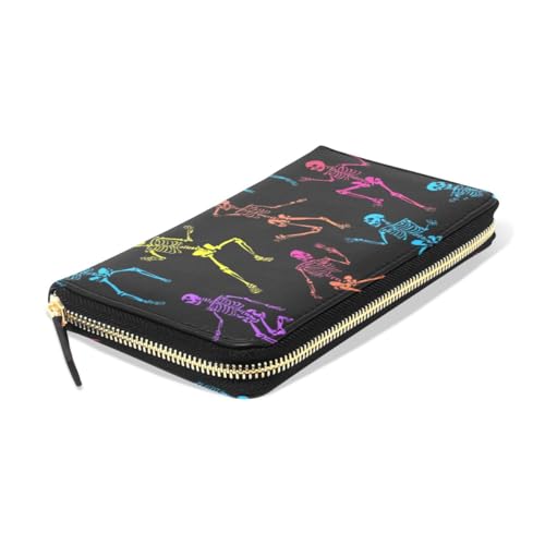 Long Wallets Leather Bifold Wallet for Women Black Dancing Skeletons with Zipper Credit Card Holder Large Capacity3
