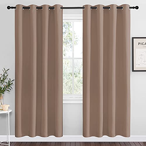 Image of NICETOWN Kitchen Blackout Curtains and Drapes - Triple Weave Energy Saving Thermal Insulated Solid Grommet Blackout Panels for Patio (1 Pair, 55 inches by 78 Inch, Cappuccino)