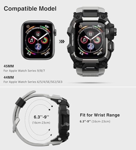 Image of ULTIMAL Rugged Case with Band for Apple Watch Band 45mm,Compatible with Apple Watch Series 9 /8 /7 45mm Men,Military Grade Shockproof Bumper Cover for iWatch Tactical Men (45mm, Grey)