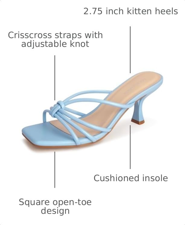 Image of Women's Strappy Kitten Heel Knotted Square Open Toe Mule Sandals | Slip-On Dress Shoes for Wedding, Party, Vacation and Everyday Wear