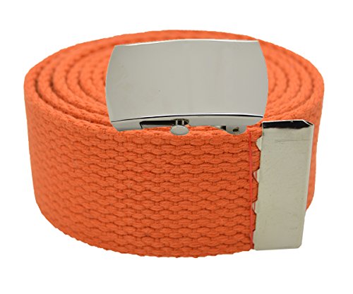 Plain Canvas Military Web Belt & BIG Silver Buckle 48, 54, 60 or 72 Inches 25 Colors