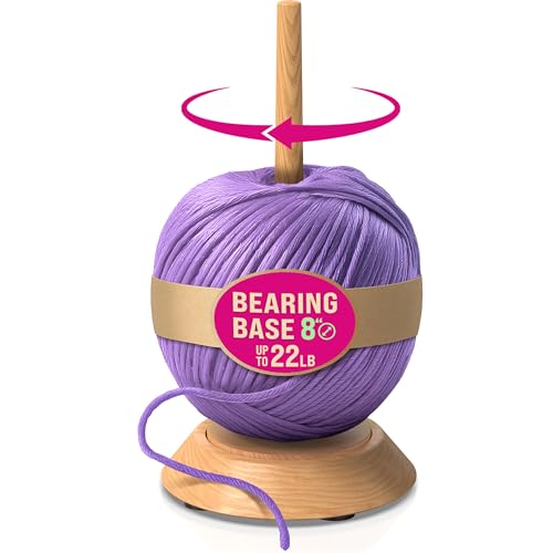 BarvA Yarn Holder 22 Lb Capacity for Chunky Yarn | Smooth Bearing Spinner & Big Rubber Anti Slip Pads for Stability | European Wood Crochet Accessories and Pro Tools for Fiber Crafts