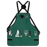 LUCKIPLUS Gardening Apron, Garden Apron for Women with Pockets, Waterproof 600D Heavy Duty Cross Back Work Tool Aprons for Men Gardeners Painting