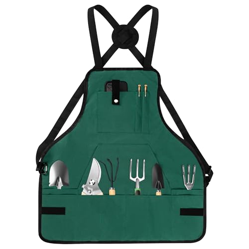 LUCKIPLUS Gardening Apron, Garden Apron for Women with Pockets, Waterproof 600D Heavy Duty Cross Back Work Tool Aprons for Men Gardeners Painting