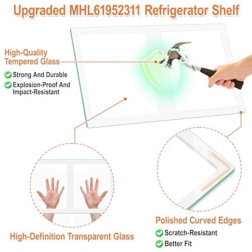 Image of Upgraded MHL61952311 Refrigerator Shelf Glass Compatible with Kenmore LG Fridge Shelf Replacement LRTLS2403S LTCS24223D LTCS24223S LG Kenmore Crisper Drawer Cover Tempered Glass Insert Crisper Shelves