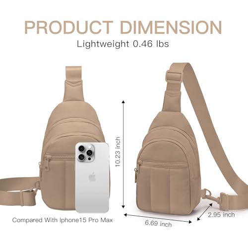 Image of Viverte Quilted Puffer Crossbody Bags for Girls Gifts for Teen Girls Sling Bag Lightweight Cross Body Bubble Purse Shoulder Bag for Travel (KHAKI)