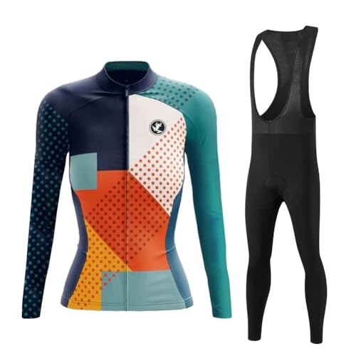 UGLY FROG Mujer Conjunto Bici MTB Manga Larga Maillot Ciclista,Traje Bicicleta Chaquetas Ciclo y Pantalones Largo Tirantes con 9D Gel Acolchado,Completa de Jerseys Transpirable Secado Rápido