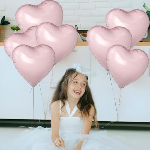 Image of Pink Heart Ballloons,18 Inch Pastel Pink Foil Love Heart Shaped Balloons 12Pcs Baby Pink love balloon for Anniversary Wedding Engagement Birthday Party Baby Shower Decorations