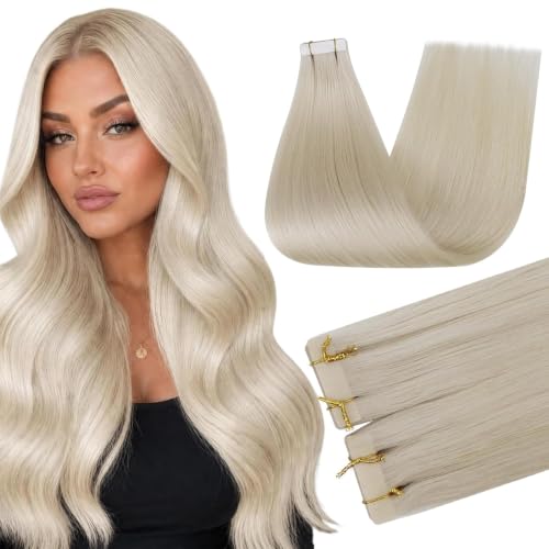 Full Shine Injected Tape in Hair Extensions, White Blonde 16 Inch