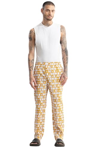 SNITCH Men Sleep & Lounge Wear | Regular Fit Slip-On Penguin Print Pyjama | 100% Cotton Fabric For Comfortable Relaxation & Nightwear |Yellow, 34