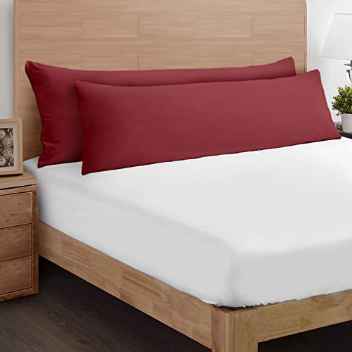 YIYEA Körperkissenbezüge, 2er-Set, ultraweich, Fadenzahl 1800, Hotelqualität, doppelt gebürstete Mikrofaser, Hotelverschluss, lichtbeständig, 50,8 x 137,2 cm, Burgunderrot
