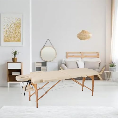 YOUNIKE Massageliege Klappbar 2 Zonen Massageliegen Massagetisch Höhenverstellbar Tattoo Massage Liege Portable Massagebank Mobile Massage Bed Massagebett Creme 60cm Breit Therapieliege