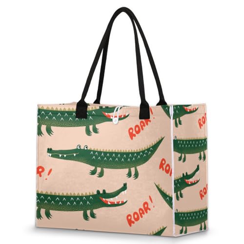 Funny Crocodiles Tote Bag for Women Large Beach Bag Reusable Tote Bags for Work Travel Beach Shopping