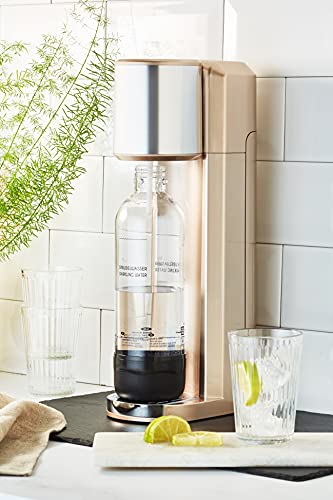 LEVIVO Kit de machine à eau gazeuse/comprenant une machine à gazéifier l'eau potable et 2 bouteilles de 0,75 l en PET, Or rose