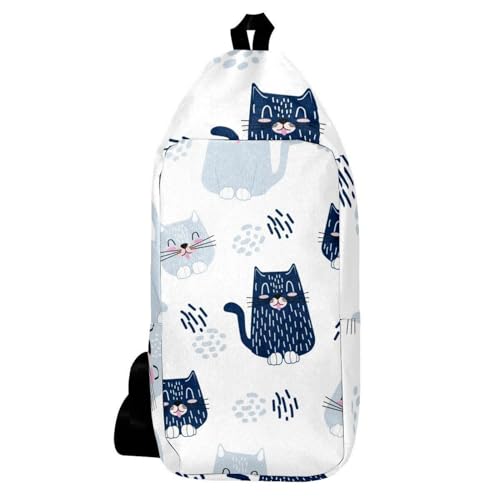 Sac à dos à bandoulière chat mignon pour homme et femme, sac de poitrine multicolore 16x36cm