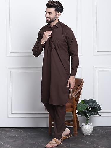 Image of SOJANYA Men's Cotton Silk Pathani Kurta Set with Wide Leg Straight Fit Salwar