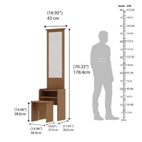Image of Wakefit Dressing Table with Storage | 1 Year Warranty | Dressing Table with Mirror (Engineered Wood - Urban Teak, Heka)